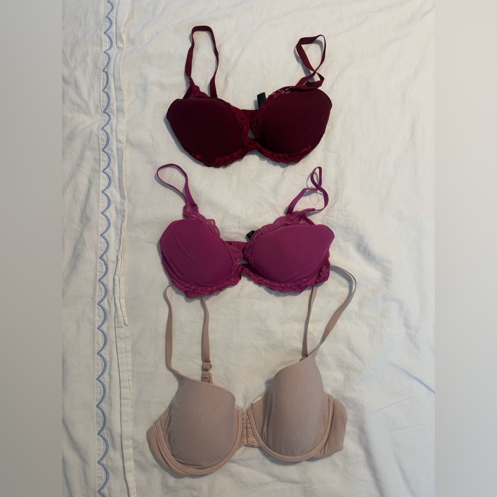 3 Natori Bras - Red and Pink 34C & Cream 32D